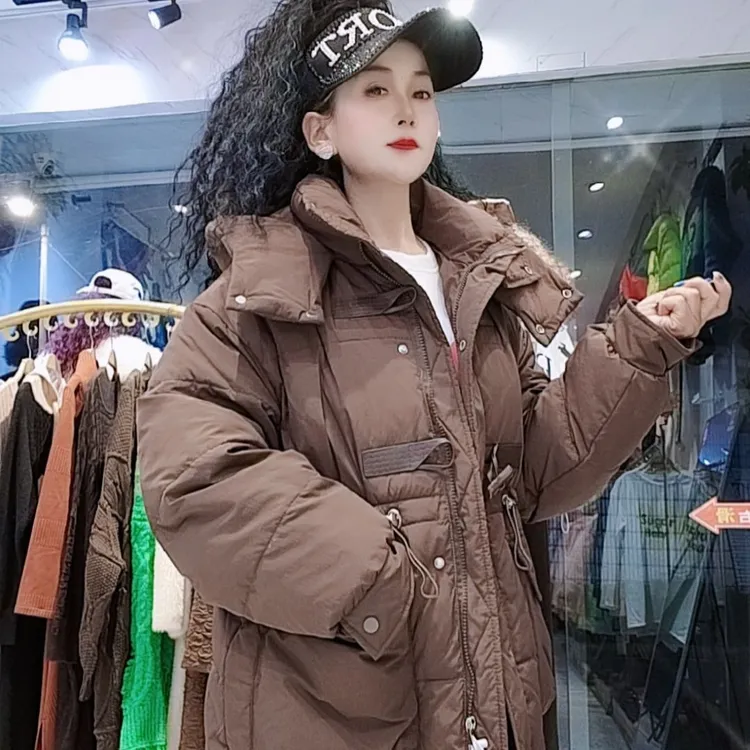 长款收腰连帽宽松休闲羽绒服时尚女装减龄外套女士洋气保暖冬装
