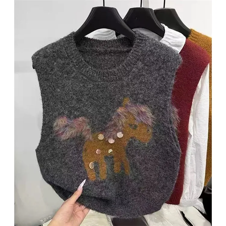 亮片小马背心毛衣马甲背心女秋冬装新款叠穿百搭减龄无袖针织上衣