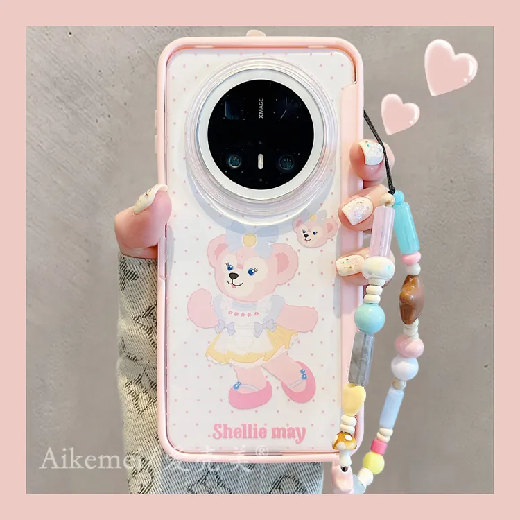 适用华为mate70pro+手机壳达菲熊雪莉玫Mate60pro+翻盖隐形支架女