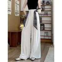 高腰显瘦阔腿裤韩版百搭配气质丝巾阔腿休闲西装裤AM25837