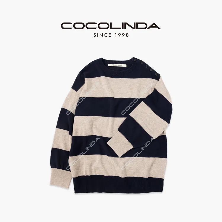 COCOLINDA| 绵羊毛10针平纹大间色慵懒松弛薄款圆领毛衣S5465