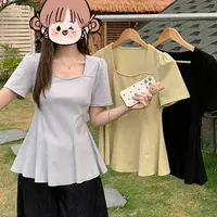 胖MM伊2 M25031时尚方领夏季新款洋气百搭显瘦遮肉短袖