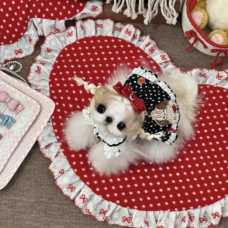 韩国进口毛绒面料爱心波点宠物垫子新疆棉花