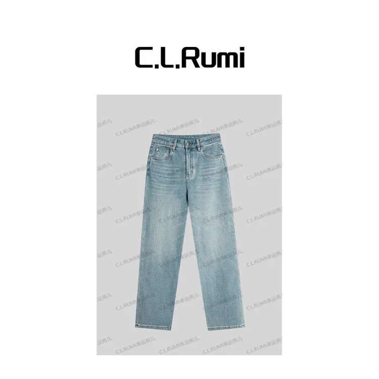 【Rumi时装】“密尔蓝”25早秋四面弹显瘦弹力九分直筒牛仔裤7080kz
