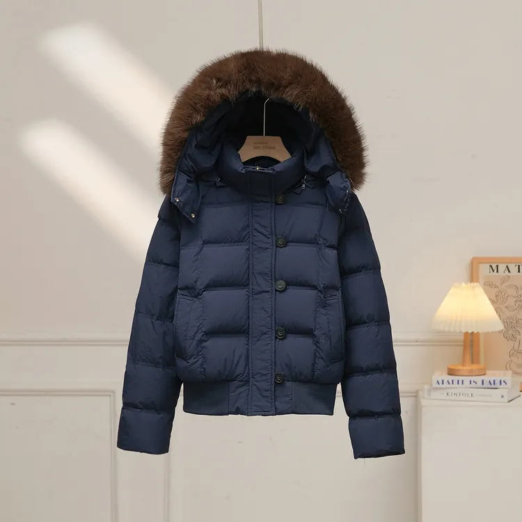 高端羽绒服女士短款宽松新款加厚90白鸭绒小个子显瘦毛领保暖外套