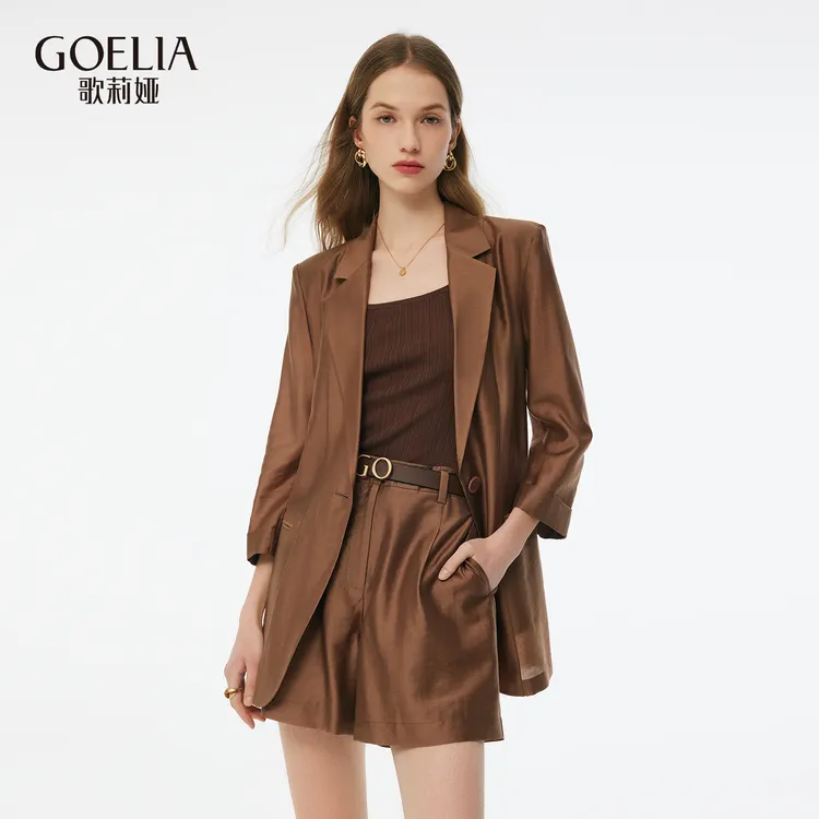 歌莉娅夏季新款天丝西装外套休闲气质短款通勤复古宽松1E5C6M200