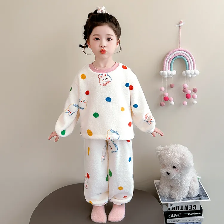 女童睡衣秋冬儿童法兰绒家居服套装2025新款加厚小女孩宝宝珊瑚绒