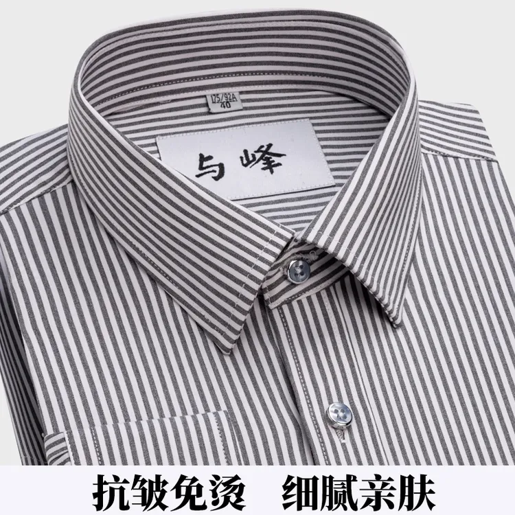 新款条纹长袖衬衫春秋中年男士格子商务休闲免烫抗皱宽松高档衬衣