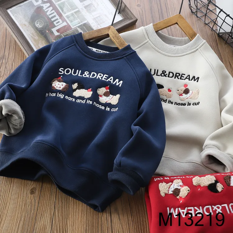 【MIEVE DUCK】冬季加厚儿童撸猫绒卫衣中大童休闲刺绣长袖衫13219