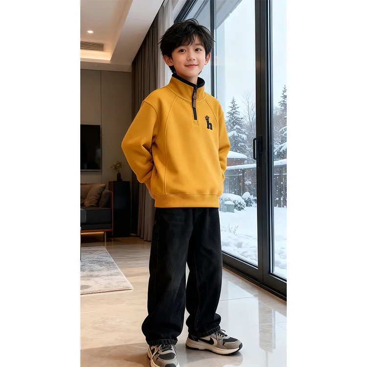 【加绒】双面慕斯绒男童女童秋季拉链亲子卫衣加绒保暖上衣韩版8