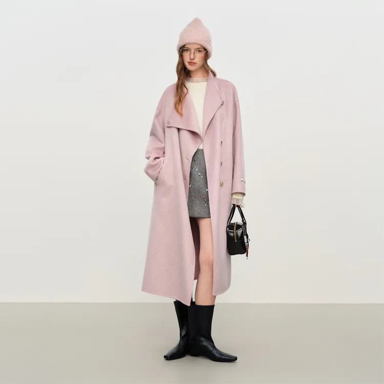 范思蓝恩羊绒轻奢立领简约双面毛呢大衣2025新款25FS14190/14516