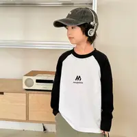 儿童2025新款打底衫插肩韩版德绒休闲上衣印花吸汗拼色中大童简约