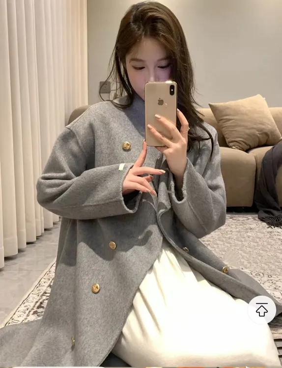 【暮色垂纱】25秋冬季紫色新款双排扣长毛过膝款双面高贵气质大衣