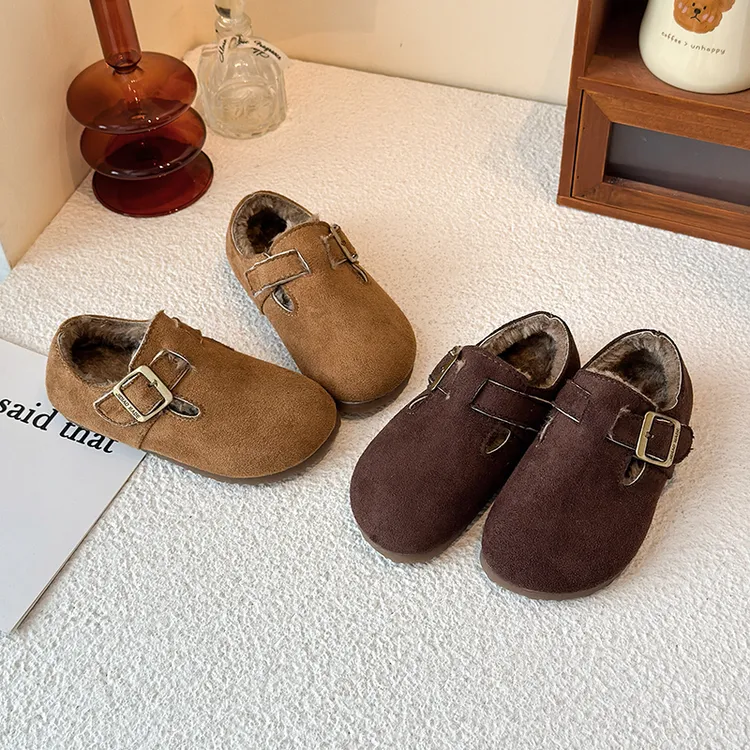 儿童加绒勃肯鞋2025冬季新款女童韩版百搭加厚豆豆鞋男童保暖棉鞋