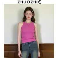 [卓芝]法式纯色镂空圆领背心吊带2025夏季新款基础款修身显瘦小衫