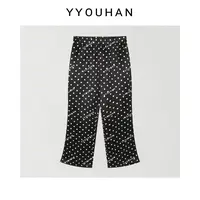 YYOUHAN 冰感波点裤高腰显瘦百搭醋酸纸片休闲裤 2506C3656