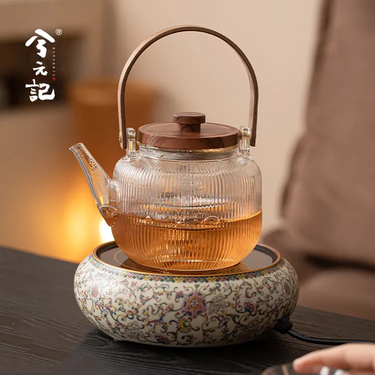 兮元记缠枝莲汝窑电陶炉煮茶壶家用耐高温玻璃泡茶壶烧水壶煮茶器