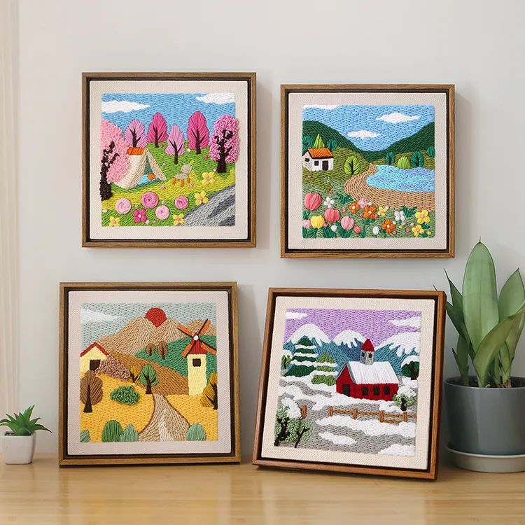 戳戳绣立体四季风景挂件手工diy材料包家居桌面摆件送友礼物