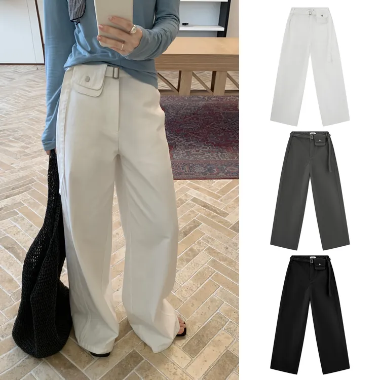Miss sumeyY3894自制2025秋季百搭极简直筒裤宽松休闲裤子配腰包