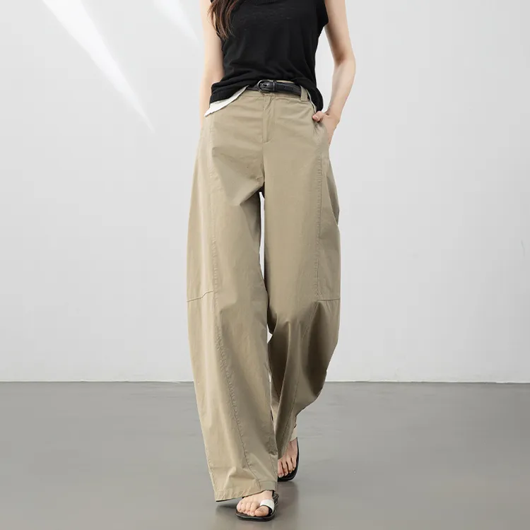 休闲老钱风镰刀香蕉裤高腰慵懒宽腿长裤阔腿裤纯色复古直筒裤百搭