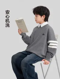 韩版童装圆领休闲风学院风针织衫男常规款毛衣男童
