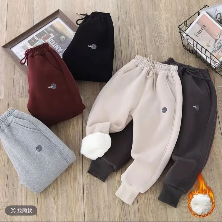男童加绒加厚仿兔毛-20°2025冬季加绒加厚保暖休闲刺绣裤子