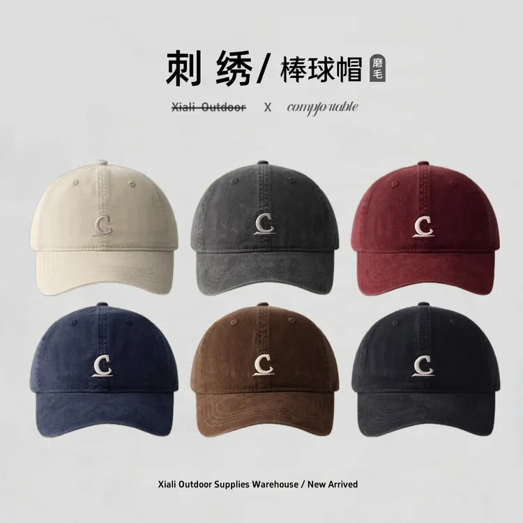 新款早秋C字母宽帽檐显脸小刺绣鸭舌帽女复古时尚百搭软顶棒球帽