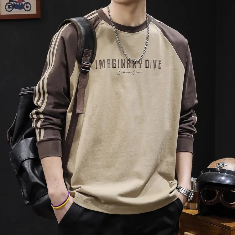 Cosp Kosp 条纹长袖T恤男纯棉宽松大码春秋新款内搭美式复古上衣