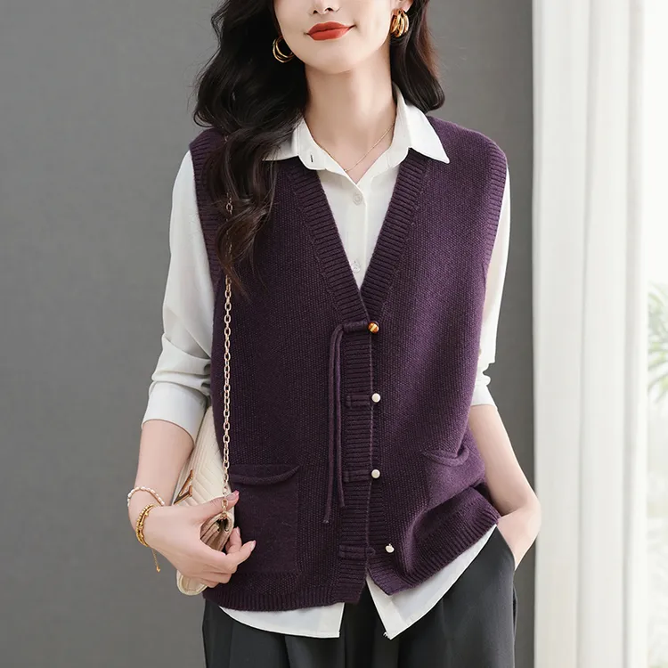 新中式女装2025年新款针织马甲外套春秋大码时髦洋气毛衣马夹开衫