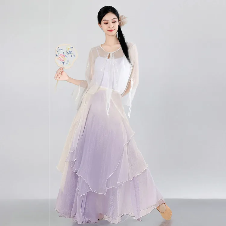 古典舞服装套装仙气鎏金纱衣飘逸大摆裙中国舞汉唐舞蹈练功服夏季