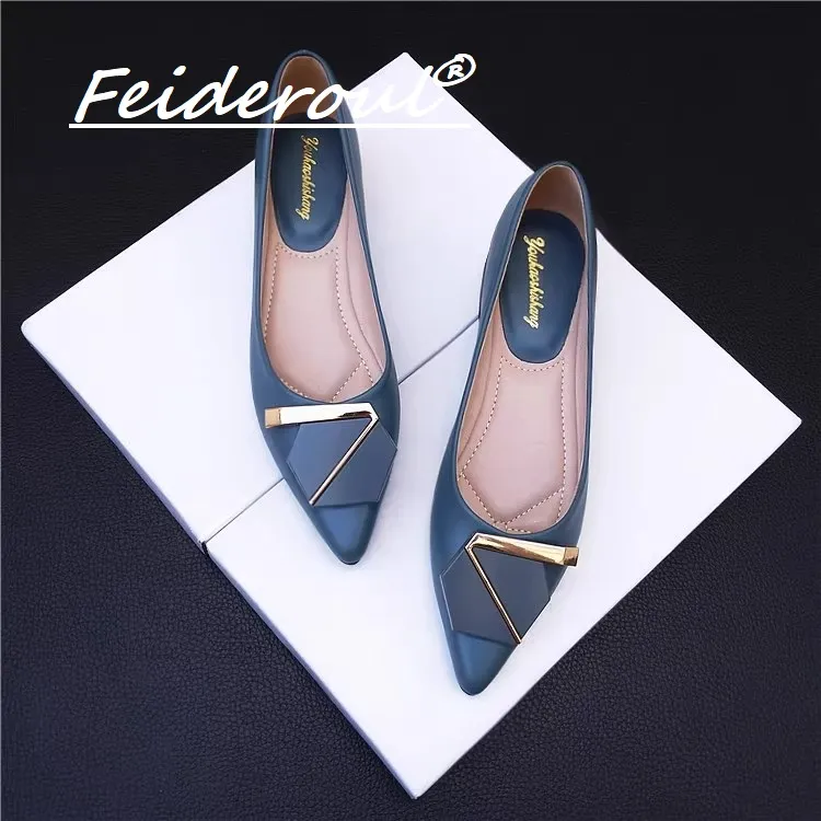 Feideroul粗跟单鞋尖头2025新款法式平底百搭软底气质瓢鞋工作鞋