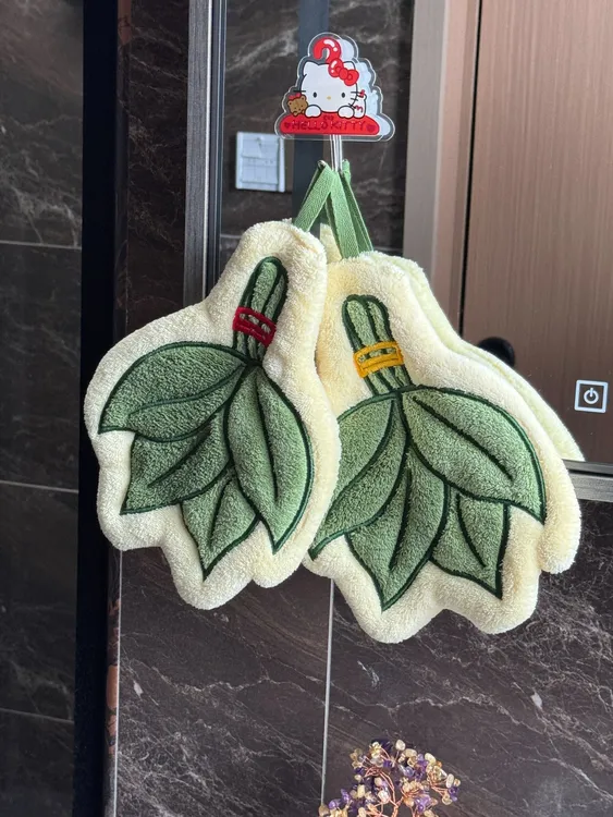 【爱宝】可爱柚子叶子擦手巾加厚珊瑚绒厨房小毛巾吸水柔软洗手间