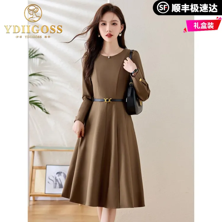 伊蒂格世春装连衣裙女中长款2025年新款高级感气质收腰显瘦女神范