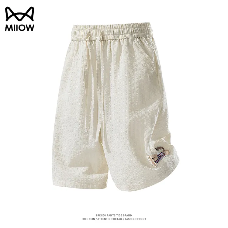 猫人凉感科技短裤薄款吸汗亲肤透气五分裤日系简约小狗图案运动裤