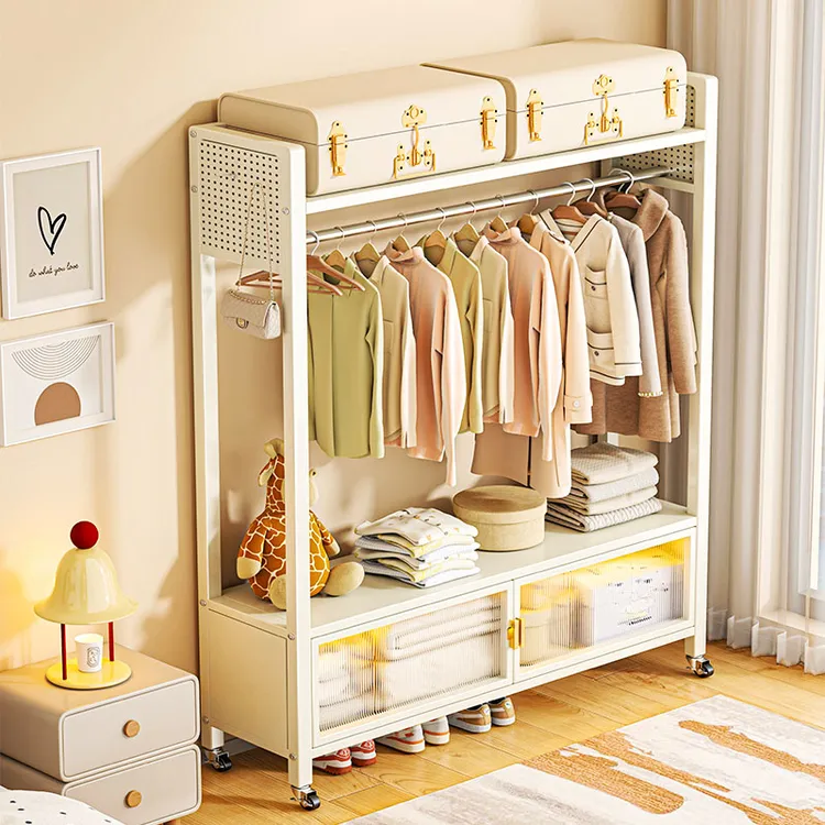 衣帽架落地挂衣架一体卧室租房家用防尘金属晾衣架床头衣服收纳柜