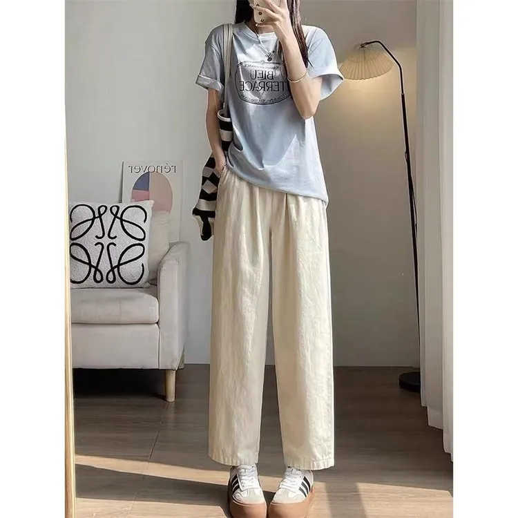 大码冰丝速干裤女2025新款夏季薄款九分直筒哈伦裤胖mm萝卜休闲裤