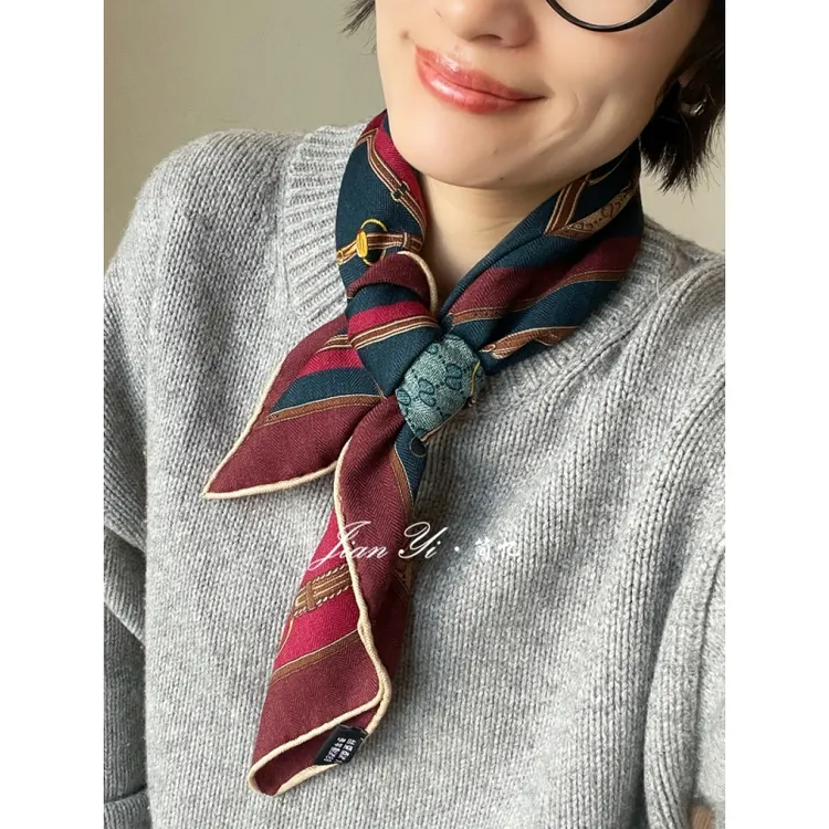 【伦敦下午茶】经典百搭真丝桑蚕丝羊毛围巾丝巾女62cm