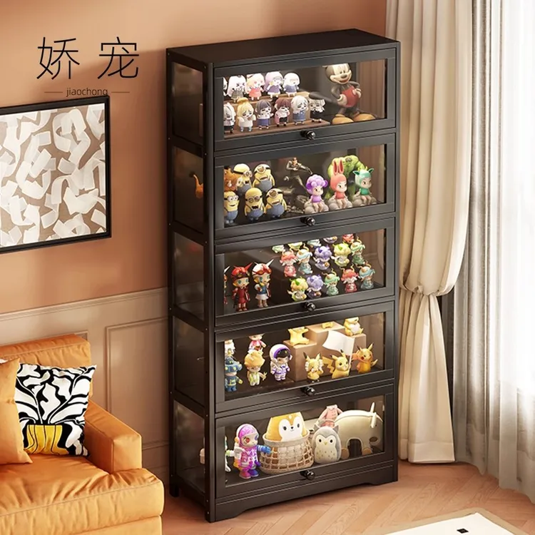 书柜防尘展示柜透明玻璃柜子家用客厅落地置物架多层收纳柜储物柜