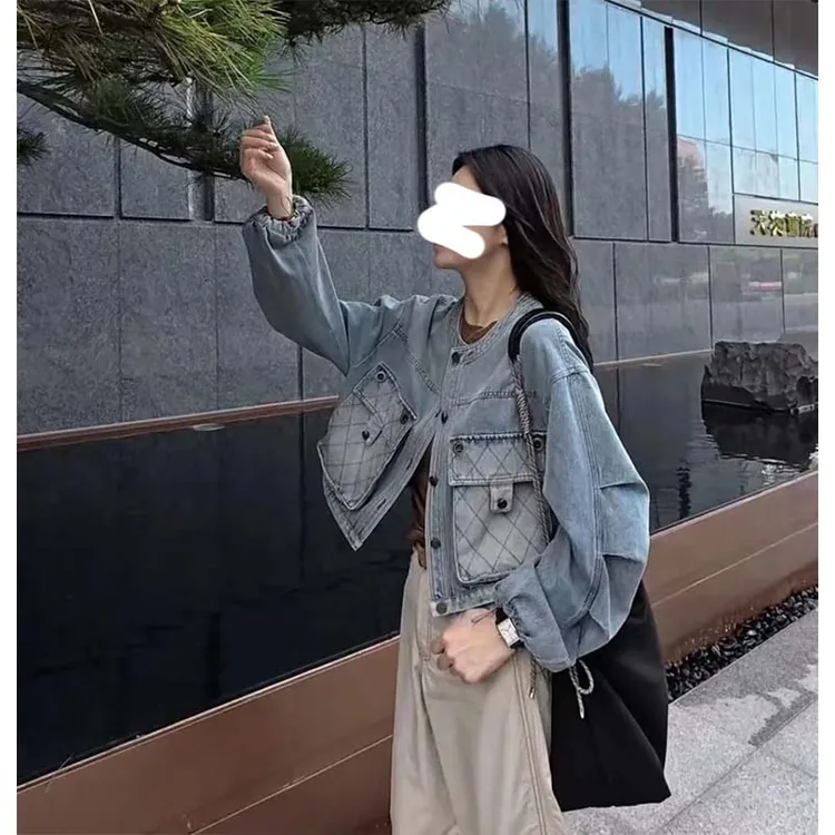 美式复古做旧牛仔外套女春秋新款设计感宽松显瘦百搭短款夹克上衣