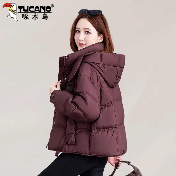 啄木鸟短款羽绒服女款冬季2025新款妈妈时尚洋气宽松加厚连帽外套