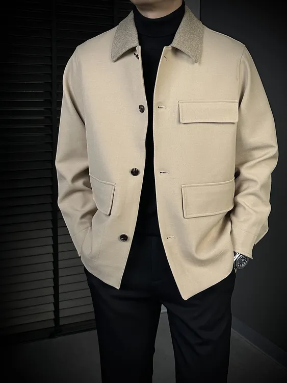 KING&GUCH秋季2025新款男士翻领时尚潮流休闲百搭夹克外套2388