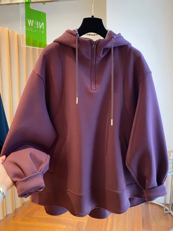 高级感太空棉灰色连帽卫衣女秋2025新款宽松大版中长款遮屁股上衣