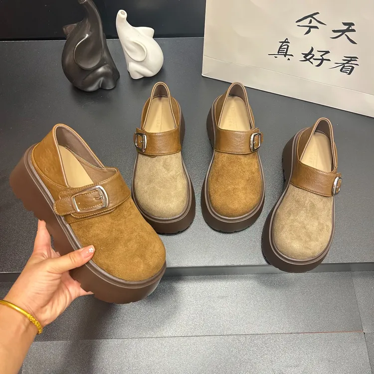 勃肯鞋女2025新款秋季厚底圆头百搭时尚舒适复古潮流增高时尚单鞋