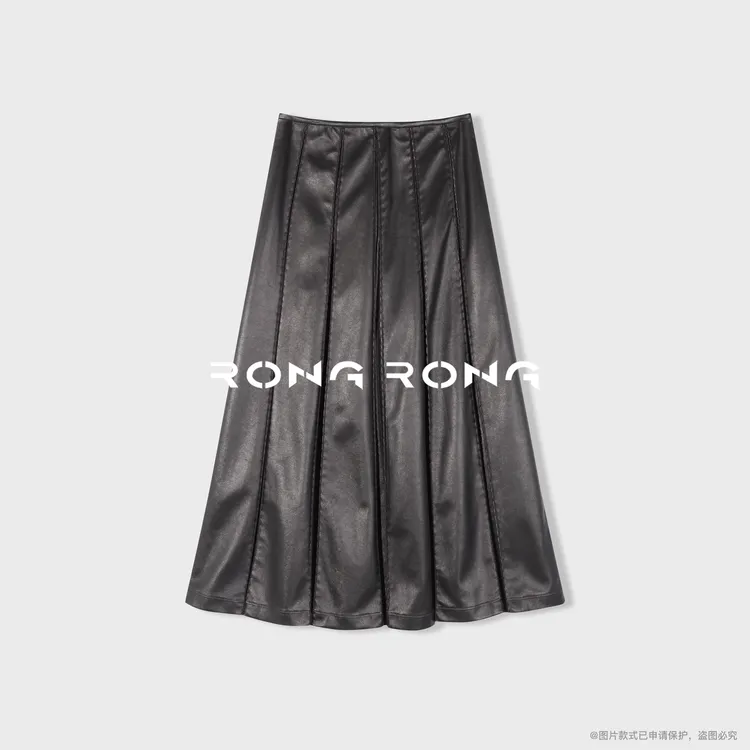 溶溶【甜酷风范】RONGRONG高腰垂坠挺括修饰胯高智优雅百褶皮裙9682