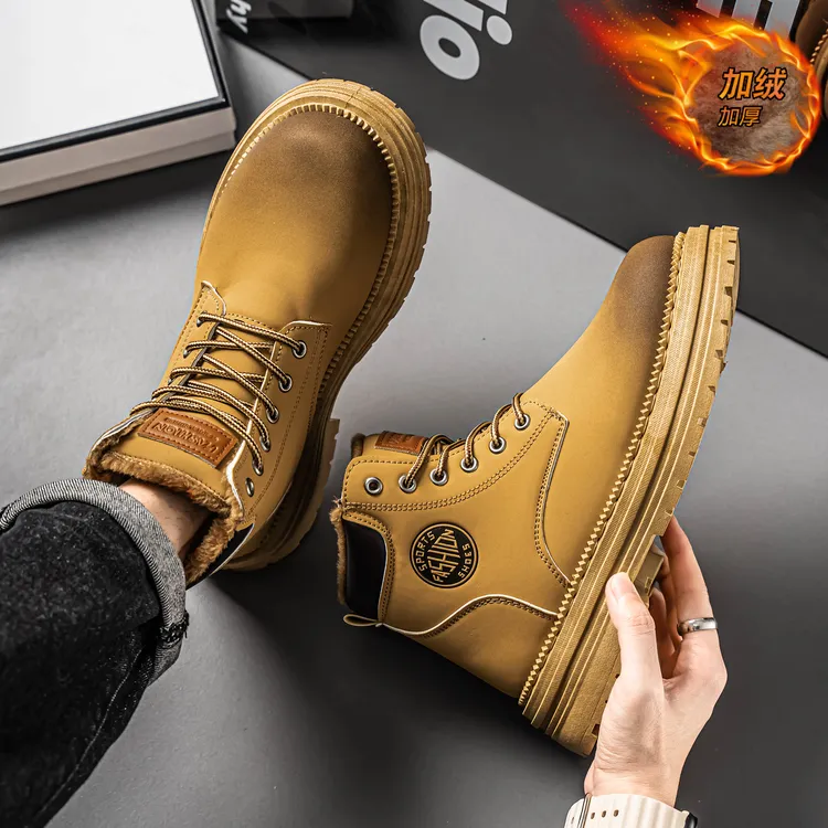 鞋子男款爆款2025新款冬季情侣马丁靴棉鞋复古高帮加绒加厚大黄靴