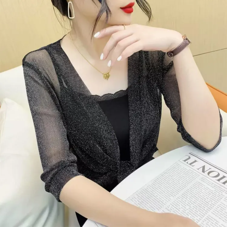 外搭小坎肩女夏季薄款网纱开衫上衣女配吊带裙的小外套短款空调衫