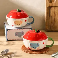 番茄泡面碗 釉下彩陶瓷食堂打饭碗个人带盖碗可微波面碗新疆包邮