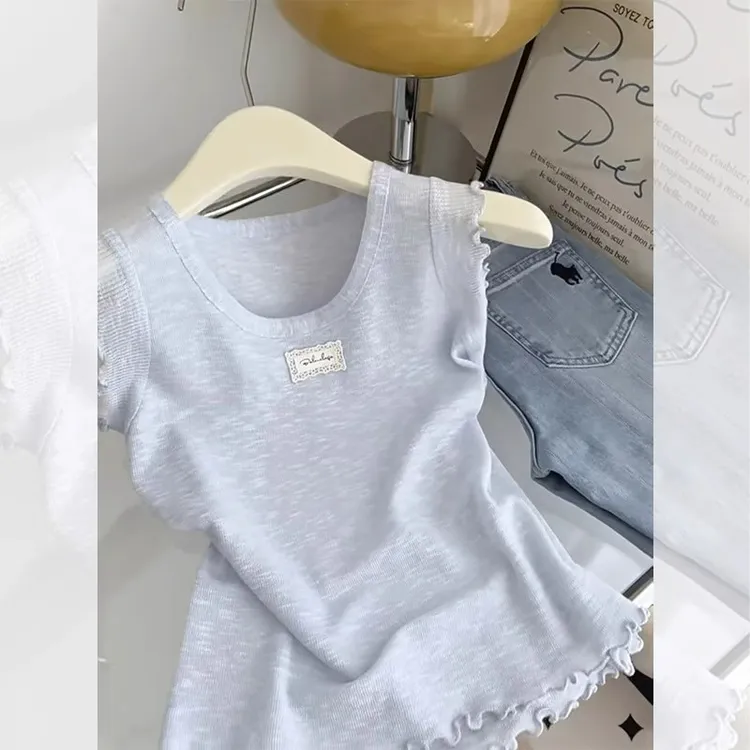 韩版时尚百搭显瘦花边无袖女设计感小众修身显瘦简约气质2025新款