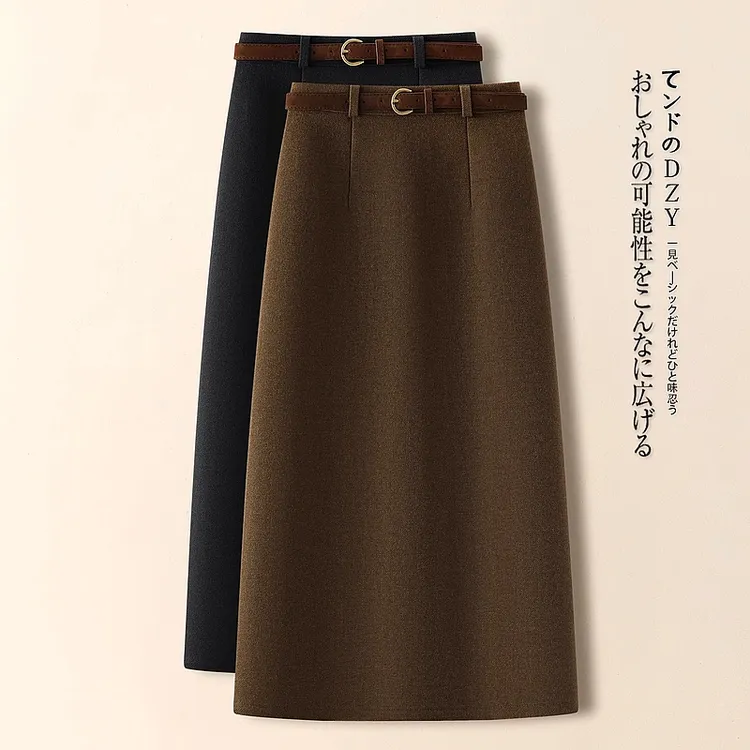 拉夏贝尔羊绒加厚半身裙女2025秋冬季新款通勤百搭洋气直筒包臀裙