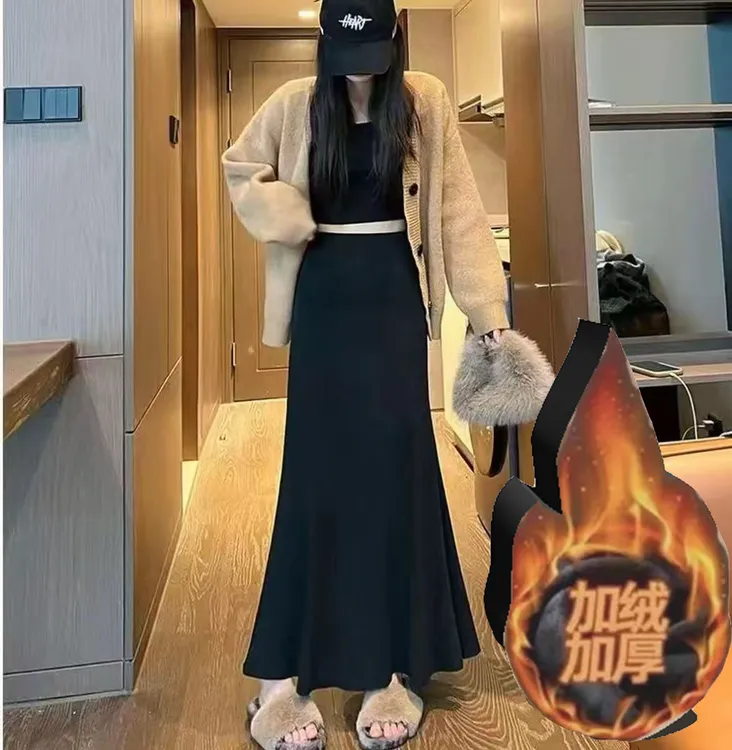 【正版加绒】【两个裙长】鱼尾半身裙女秋冬季2025新款高腰显瘦a字裙